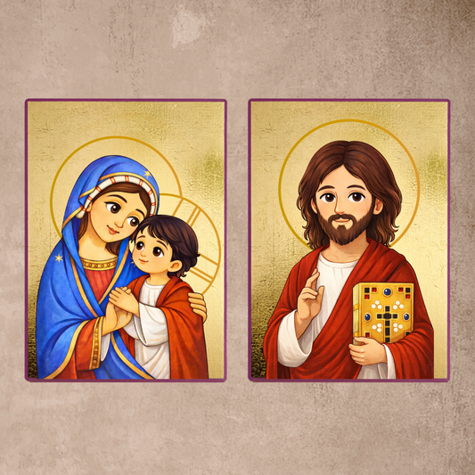 Pantocrator and Theotokos - Pair of Orthodox Icons for Children